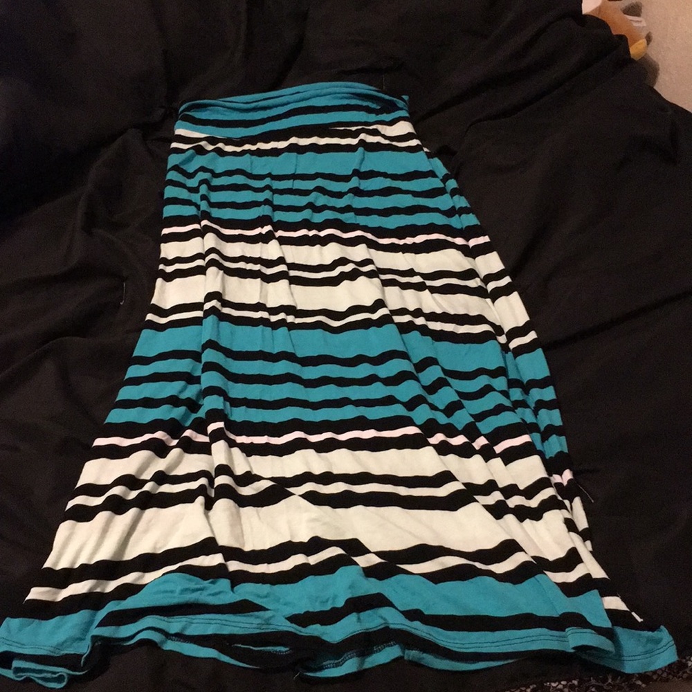 Striped blue/white/black long ankle length skirt